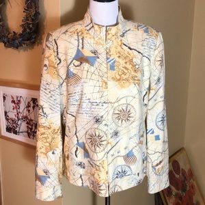 BASLER Size 34 EU Graphic Print Blazer Map COMPASS Ship Flag Print Lightweight